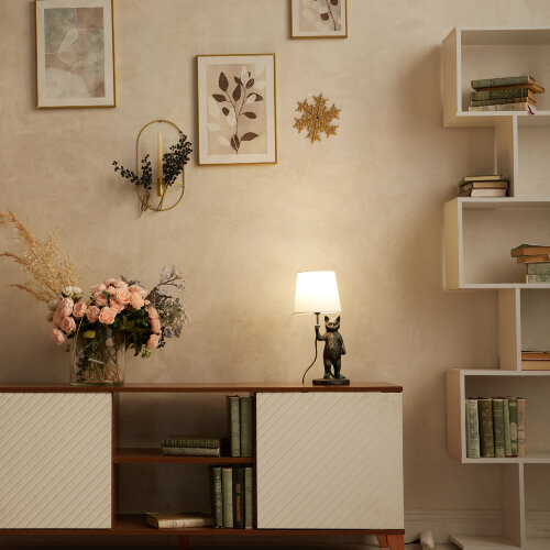 UML-B465 E14 SILVER Светильник настольный декоративный Кот, под лампу Е14, 40W, Механический выключатель, Серебристый - фото 15