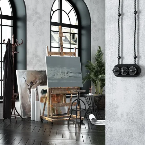 Переключатель/выключатель одноклавишный Vintage черный матовый/хром W5812051 - фото 5