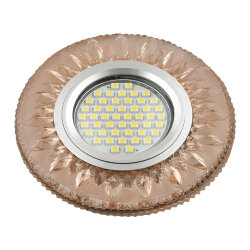 DLS-L141 GU5.3 GLASSY-LIGHT TEA Светильник декоративный встраиваемый, серия Luciole, Без лампы, цоколь GU5.3, Доп, светодиодная подсветка 3Вт, Стекло, Зеркальный-светло-коричневый, ТМ Fametto