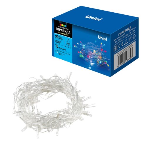 ULD-S1000-090/STA MULTI IP20 Гирлянда светодиодная, 10м. 90 светодиодов. Разноцветный свет. Провод прозрачный. ТМ Uniel - фото