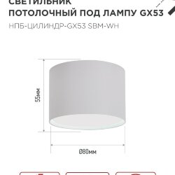 Светильник потолочный НПБ-ЦИЛИНДР-GX53 SBM-WH 80х55м белый IN HOME