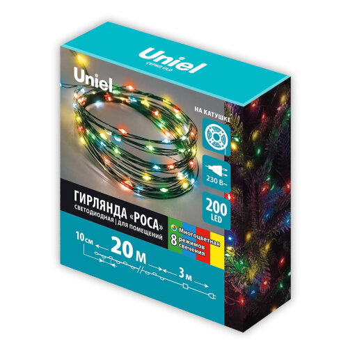 ULD-S2000-200-DGA MT IP20 DEW Гирлянда светодиодная Роса, 20м, 200 светодиодов, Красный, желтый, синий, зеленый свет, Провод зеленый - фото 8
