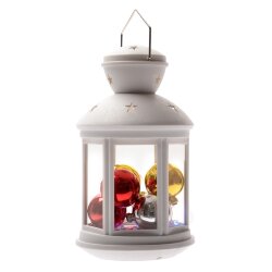 ULD-L1220-010-DTB-RGB WHITE Фонарь со светодиодной гирляндой внутри, на батарейке не в-к, 10 светодиодов, RGB свет, Режим мигания, Белый корпус.