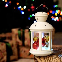 ULD-L1220-010-DTB-RGB WHITE Фонарь со светодиодной гирляндой внутри, на батарейке не в-к, 10 светодиодов, RGB свет, Режим мигания, Белый корпус.