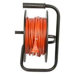 YX10-004 -UCK-4N-2x1.00-20M-S ORANGE-BLACK Удлинитель силовой на пластиковой катушке, б-з, 4 гнезда, 20м ПВС 2х1, 10A, Оранжевый-черный, TМ Uniel