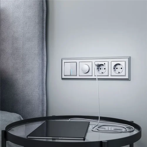 W1120106/ Выключатель двухклавишный с подсветкой (серебряный) W1120106 - фото 3