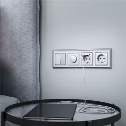 W1120106/ Выключатель двухклавишный с подсветкой (серебряный) W1120106