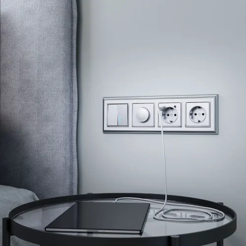 W1120106/ Выключатель двухклавишный с подсветкой (серебряный) W1120106 - фото 2