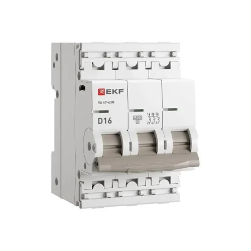 Выключатель автоматический 3п D 16А 4.5кА ВА 47-63N PROxima EKF M634316D - фото