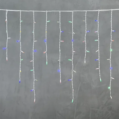 Гирлянда Бахрома 3,2 x 0,9 м Разноцветная 220В, 168 LED, Провод Белый Каучук, IP65. Фото 6.