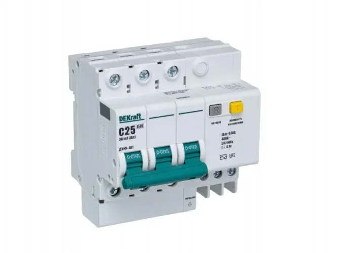 Выключатель автоматический дифференциального тока 3п C 25А 30мА тип AC ДИФ-101 со встроен. защитой от сверхтоков DEKraft 15054DEK - фото