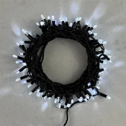 Гирлянда Нить с Колпачком 10м Белая с Мерцанием Белого Диода 24В, 100 LED, Провод Черный ПВХ, IP65