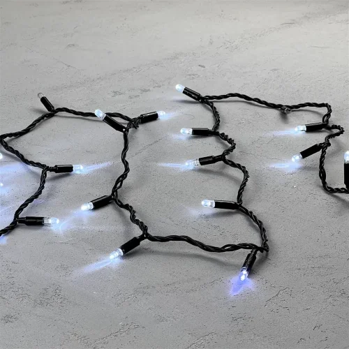 Гирлянда Нить с Колпачком 10м Белая с Мерцанием Белого Диода 24В, 100 LED, Провод Черный ПВХ, IP65. Фото 3.