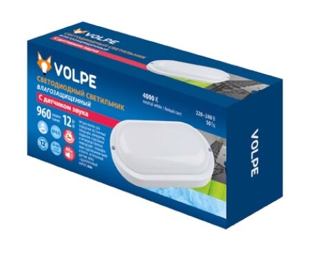 ULW-Q215 12W-4000K SENSOR IP65 WHITE Светильник светодиодный влагозащищенный, с датчиком звука и освещенности, Овал, Белый свет 4000K, 960Лм, 178Х86мм, Корпус белый, ТМ Volpe. - фото 2