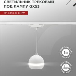 Светильник трековый подвесной TP-GX53-TL 81RW под лампу GX53 с подсветкой 70 мм, шнур 1м, белый IN HOME