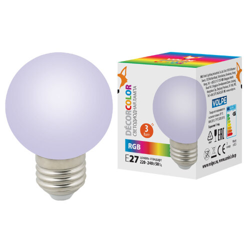 LED-G60-3W-RGB-E27-FR-С Лампа декоративная светодиодная, Форма шар, матовая, Цвет RGB, Картон. - фото 2