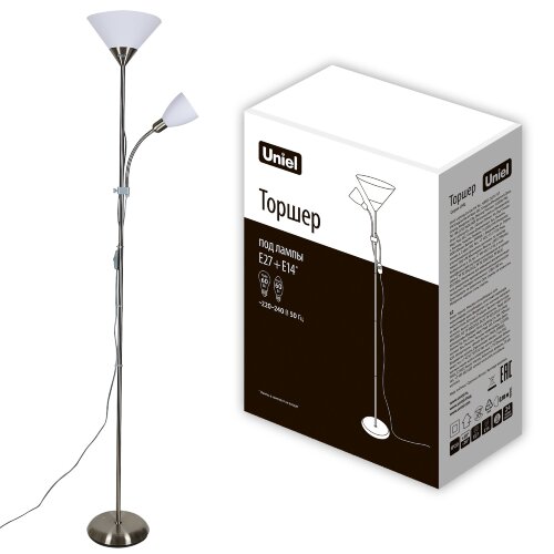 UML-T520 E27+E14 SILVER-WHITE Торшер напольный под лампу Е27 и Е14, 2х60W, Серебристый-Белый - фото 12