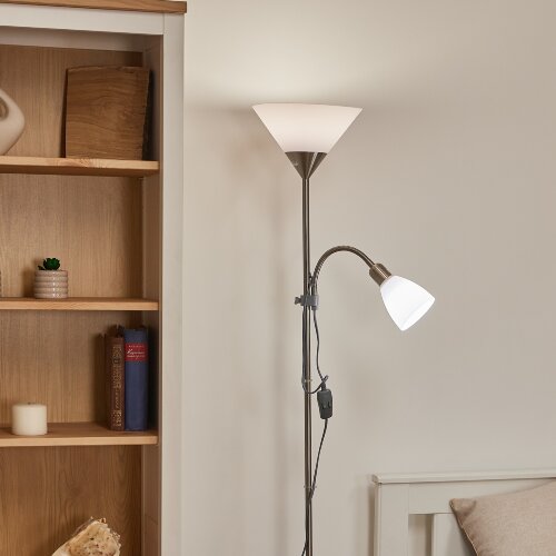 UML-T520 E27+E14 SILVER-WHITE Торшер напольный под лампу Е27 и Е14, 2х60W, Серебристый-Белый - фото 8