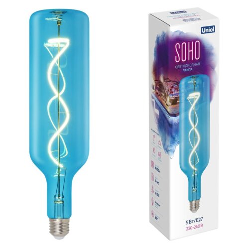 LED-SF21-5W/SOHO/E27/CW BLUE GLS77BL Лампа светодиодная SOHO. Синяя колба. Спиральный филамент - фото