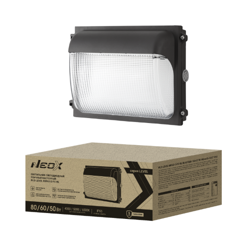 Светильник уличный настенный светодиодный WLS-LEVEL 80PA3-S-PC-BL 80/60/50Вт 100-277В 145Лм/Вт 3CCT 5лет IP65 NEOX - Фото