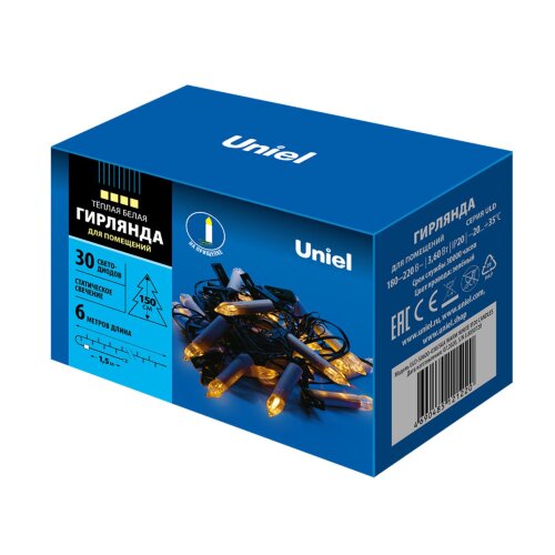 ULD-S0600-030-SGA WARM WHITE IP20 CANDLES Гирлянда светодиодная Свечки, 6м, 30 светодиодов, Теплый белый свет, Постоянное свечение, Провод зеленый - фото 6