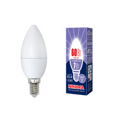 LED-C37-7W-DW-E14-FR-NR Лампа светодиодная, Форма свеча, матовая, Серия Norma, Дневной белый свет 6500K, Картон