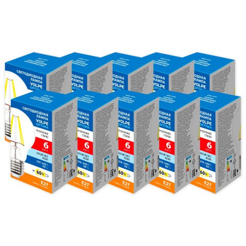 LED-A60-6W-4000K-E27-CL-SLF SET10 Лампа светодиодная, Форма А, прозрачная, Серия Optima Филамент, Белый свет 4000K, Упаковка 10 штук - фото 1