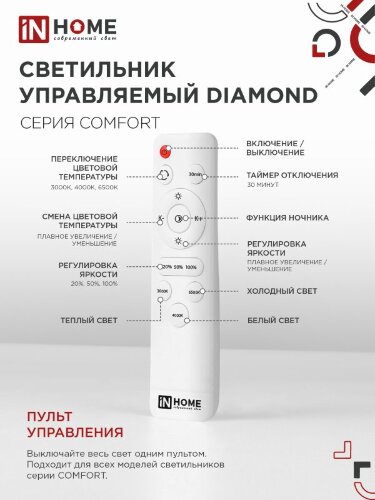 Светильник светодиодный COMFORT DIAMOND 120Вт 230В 3000-6500K 9600Лм 500x90мм с пультом ДУ IN HOME - Фото 8