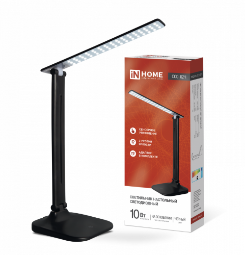 Светильник настольный светодиодный SIMPLE ССО-02Ч 10Вт 625Лм сенсор, адаптер ЧЕРНЫЙ IN HOME - Фото 2