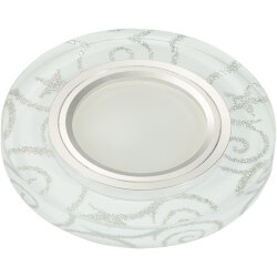 DLS-L202 GU5.3 CHROME-WHITE Светильник декоративный встраиваемый, серия Luciole, Без лампы, Доп.подсветка 3Вт, Металл, цвет хром, Отделка стекло белое с серебром