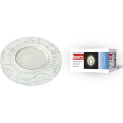 DLS-L202 GU5.3 CHROME-WHITE Светильник декоративный встраиваемый, серия Luciole, Без лампы, Доп.подсветка 3Вт, Металл, цвет хром, Отделка стекло белое с серебром