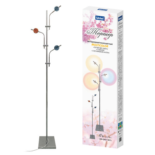 ULM-T641 3x2W-3000K CHROME MULTICOLOR Торшер напольный светодиодный, c регулировкой наклона, с линзами, Сменные светофильтры в-к, Механический выключатель, Металл, Хром - фото 4