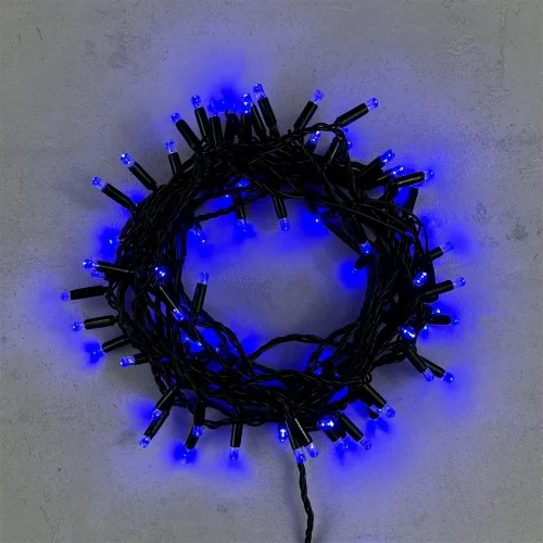 Гирлянда Нить с Колпачком 10м Синяя 24В, 100 LED, Провод Черный ПВХ, IP65. Фото 1.