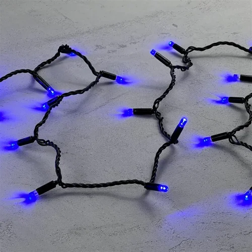 Гирлянда Нить с Колпачком 10м Синяя 24В, 100 LED, Провод Черный ПВХ, IP65. Фото 3.