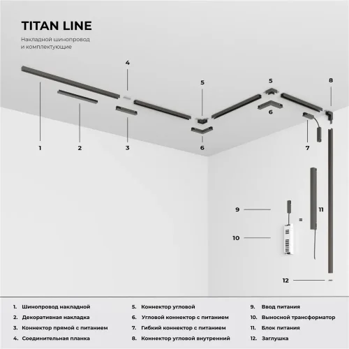 Titan Line Коннектор угловой для накладного шинопровода титан 85224/00 - фото 6