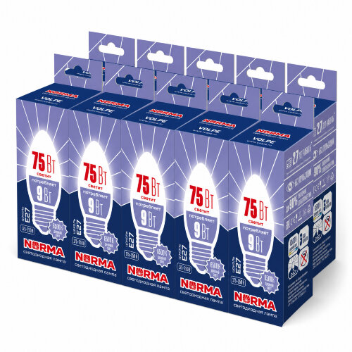 LED-C37-9W-DW-E27-FR-NR SET10 Лампа светодиодная, Форма свеча, матовая, Серия Norma, Дневной белый свет 6500K, Упаковка 10 штук - фото 1