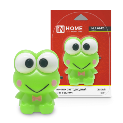 Ночник светодиодный NLA 02-FG ЛЯГУШОНОК зелёный с выключателем 230В IN HOME - Фото