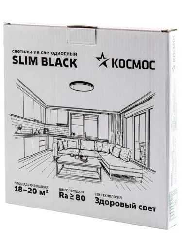 Светильник светодиодный SLIM BLACK 38Вт 4500К IP40 2650лм 230В 400х25мм КОСМОС KSlim38w_B4500K - фото 3