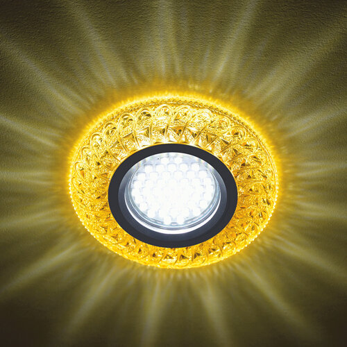 DLS-L144 GU5.3 GLASSY-GOLD Светильник декоративный встраиваемый, серия Luciole, Без лампы, цоколь GU5.3, Доп, светодиодная подсветка 3Вт, Стекло, Зеркальный-светло-желтый - фото 6