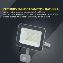 Прожектор светодиодный СДО 07-30Д 30Вт 6500К IP54 с датчиком движ. сер. IEK LPDO702-30-K03