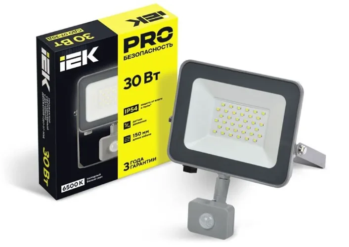 Прожектор светодиодный СДО 07-30Д 30Вт 6500К IP54 с датчиком движ. сер. IEK LPDO702-30-K03 - фото