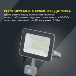 Прожектор светодиодный СДО 07-30Д 30Вт 6500К IP54 с датчиком движ. сер. IEK LPDO702-30-K03