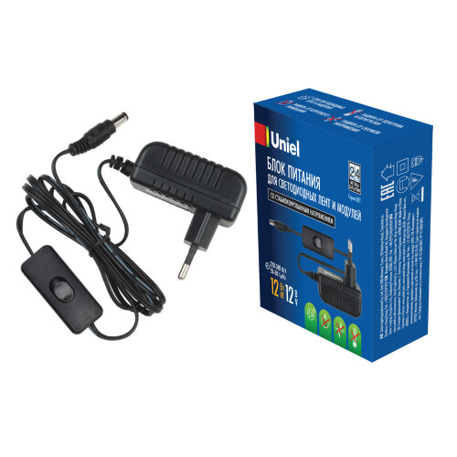 UET-VPA-012A20 Блок питания для светодиодов с вилкой, 12 Вт, 12В, IP20 - фото