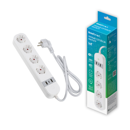 P-GCL4-1.8 A201-UC-WF WHITE Умный сетевой фильтр Wi-Fi, 1.8м Пвс 3х1.5, 4 гнезда, с-з, 2USB+Type-C 5В, 3A, 16A, До 3680Вт, Голосовое управление+приложение UnielSmart, TM Uniel - фото 8