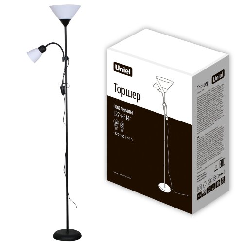UML-T520 E27+E14 BLACK-WHITE Торшер напольный под лампу Е27 и Е14, 2х60W, Черный-Белый, ТМ Uniel - фото 10