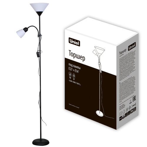 UML-T520 E27+E14 BLACK/WHITE Торшер напольный под лампу Е27 и Е14, 2х60W. Черный/Белый. ТМ Uniel - фото