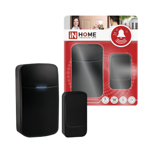 Звонок беспроводной KD-BL 38 мелодий с вилкой 230В с подсветкой с пьезокнопкой 150м черный IN HOME - Фото