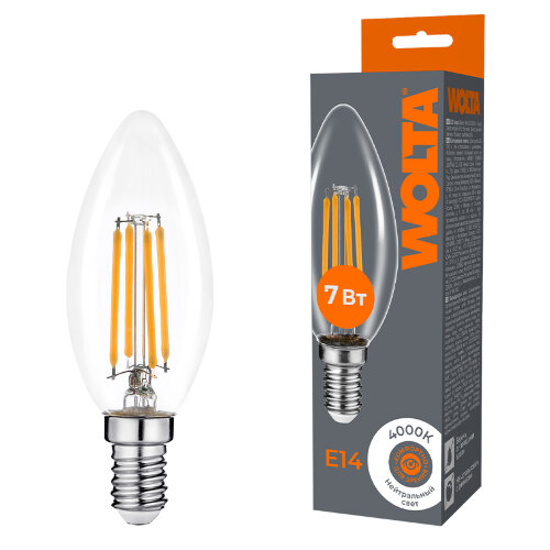 Светодиодная лампа WOLTA FILAMENT WF-C35-7W4KE14 7Вт 4000K Е14 - фото 1.