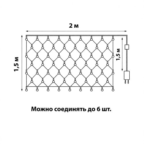 ULD-N2015-288-SBK RED-BLUE IP67 Сетка светодиодная, статическое свечение, 2x1.5м, Соединяемая, 288 светодиодов, Красно-синий свет, Провод черный. - фото 5
