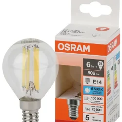 Лампа светодиодная филаментная 6W/6500K (=75W) E14 | Шарик | LED Star 5Y FILAMENT | - OSRAM